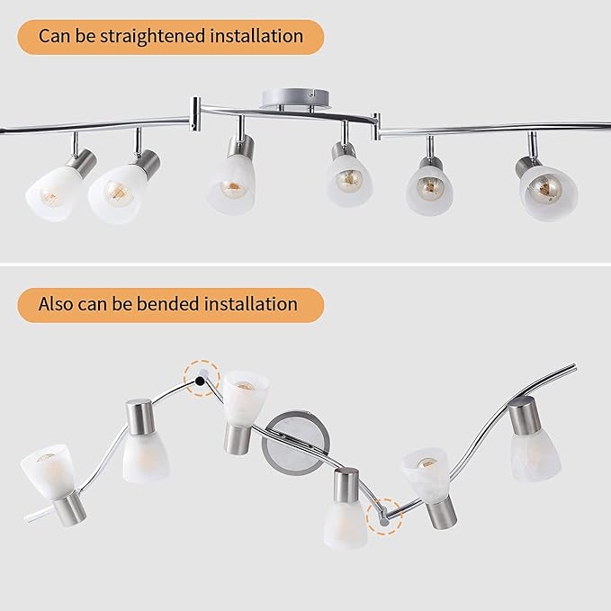 HiBay 6-Light Ceiling Light Fixture, Adjustable LED Track Lighting Kit, Modern Sliver Spotlight with Glass Shade for Kitchen Living Room Hallway, E12 Base (Bulbs Not Included)