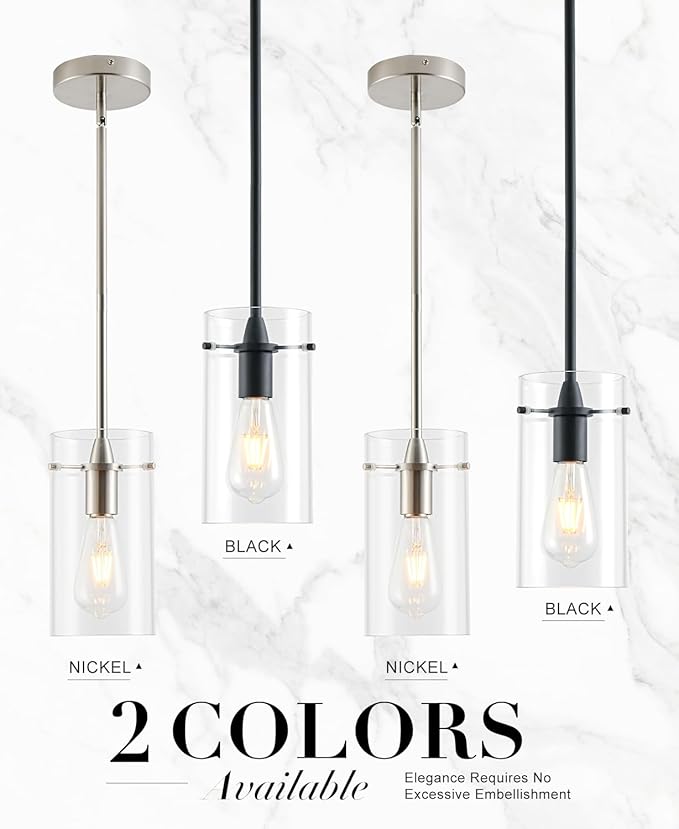 3 Pack Pendant Lights Kitchen Island, Adjustable Hanging Glass Pendant Light Fixtures, Matte Black Pendant Lights Kitchen Island, Modern Kitchen Pendant Lighting Over Island