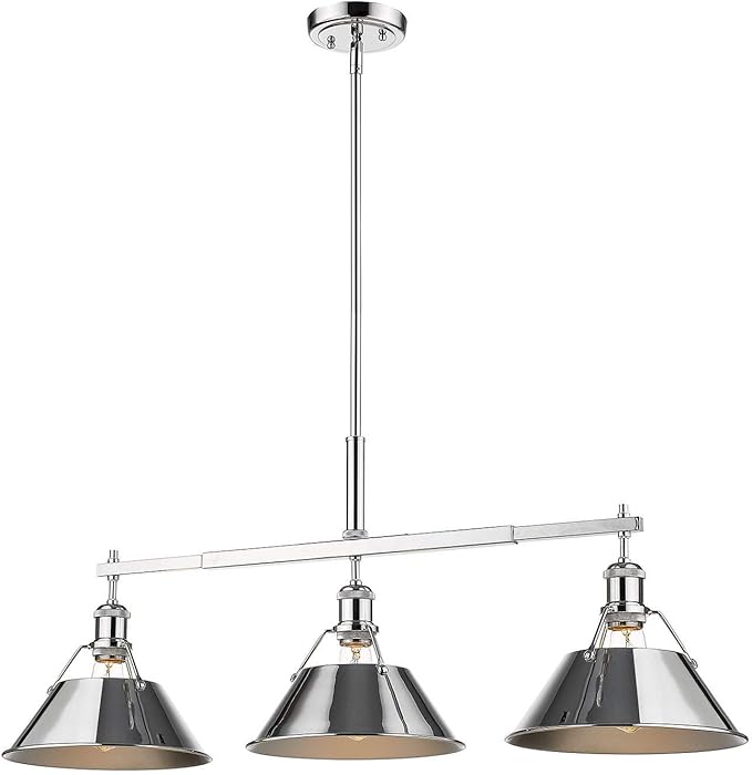 Golden Lighting 3306-LP CH-RBZ Orwell Linear Pendant, Chrome with Rubbed Bronze Shade