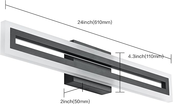 SOLFART 24 inch LED Vanity Lights Black Bathroom Light Fixture 5 Color Adjustable Bathroom Vanity Lights Over Mirror LED Vanity Lighting Fixtures Light Bar 5CCT