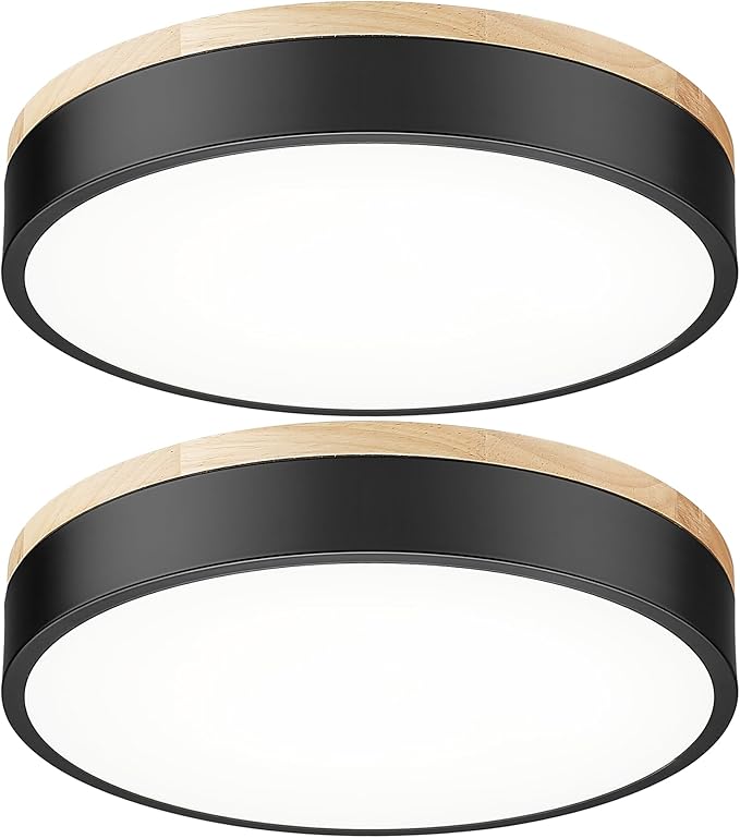 Ken & Ricky Flush Mount Ceiling Light, Dimmable Led Close to Ceiling Light Fixtures for Kitchen Bathroom Bedroom Hallway 5cct (Light Wood,2PK, 12 Inch)