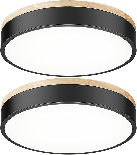 Ken & Ricky Flush Mount Ceiling Light, Dimmable Led Close to Ceiling Light Fixtures for Kitchen Bathroom Bedroom Hallway 5cct (Light Wood,2PK, 12 Inch)