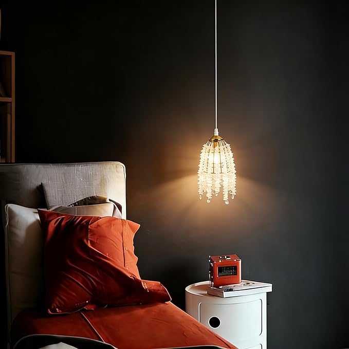 Surpars House Elegant Mini Chandelier Plug in Crystal Pendant Light,Golden (Plug in Style B)