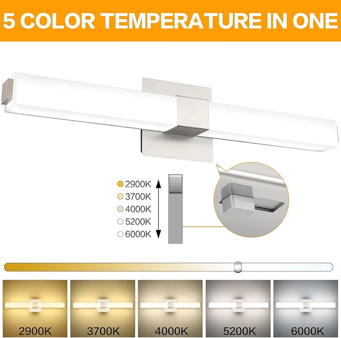 ZUZITO Brushed Nickel Vanity Lights for Bathroom 24 Inch, Modern LED Bathroom Lighting Fixtures Over Mirror, 18W 5CCT Dimmable Vanity Lights Bar