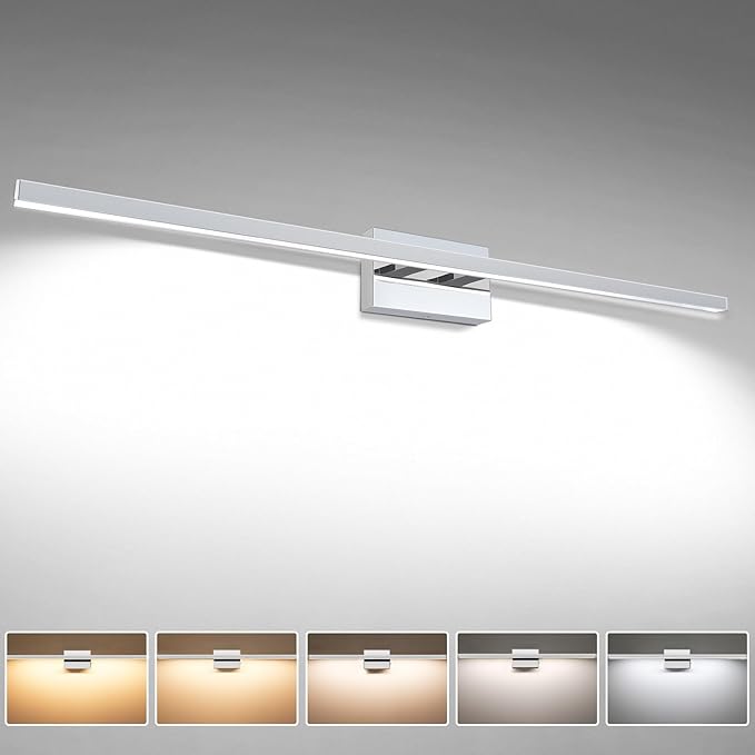 VOLISUN 48-Inch Dimmable Bathroom Vanity Light, 30W 5CCT LED Fixture Over Mirror, Chrome, ETL Certificated
