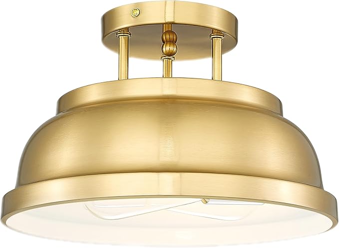 zeyu 2-Light Vintage Flush Mount Light Fixture, Semi Flush Ceiling Light Fixture for Bedroom Kitchen, Metal Dome Shade in Brushed Gold Finish, ZY29-F BG