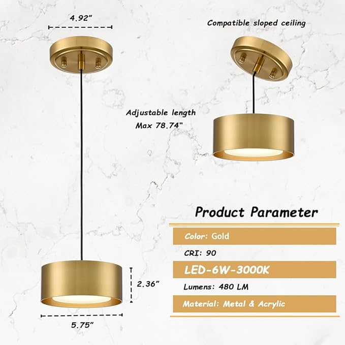 LED Gold Pendant Lights Fixture Mini Pendant Lights for Kitchen Island Over Sink Bedroom Bathroom Dining Room