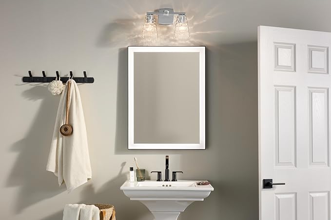 Kichler Marant 14.25" 2-Light Bathroom Vanity Light Fixture with Clear Water Glass in Chrome, Modern Wall Mount Light for Bathroom, Powder Room, Over Mirror (14.25" W x 9.5" H), 55215CHWTR