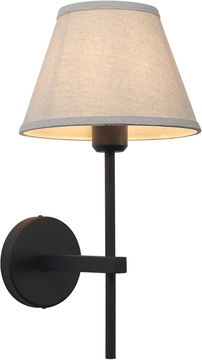 Pathson Vintage Linen Wall Sconce Big Flared Fabric Lampshade, Hardwired Wall Vanity Light Fixture Upwards Install, Indoor Bedside Lamp Victorian Decor for Living Room, Stairwell, Fireplace, Foyer
