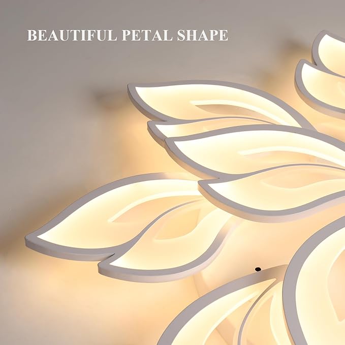 JAYMP 35.4" Flower Shaped Ceiling Light Dimmable Modern Ceiling Lamp Remote Control LED Lighting Fixture for Living Room Kitchen Dining Room (White/12 Petals)