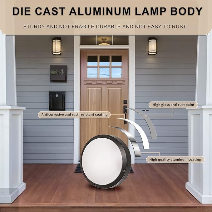 Flush Mount Ceiling Light, Die-Cast Aluminium Fully Sealed Moisture Resistant Light, Modern Minimalist Wall Sconce.11 Inch, 20W, 3000K, IP65 Rainproof, for Walls or Ceilings in Wet Areas.