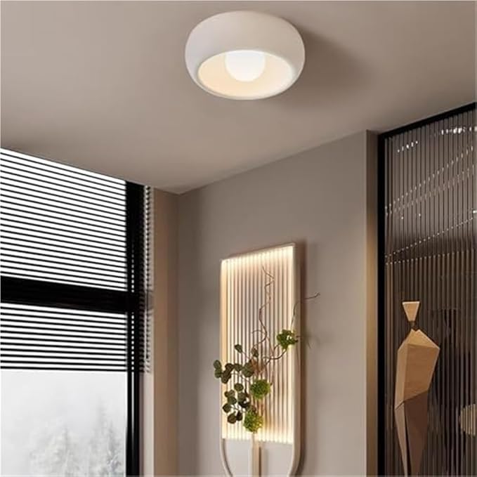 Minimalist Round Close to Ceiling Light Fixtures, Cream Resin Ceiling Lamp Modern Dimmable Small Ceiling Lighting for Hallway Entryway Balconies 11.81"(Beige)