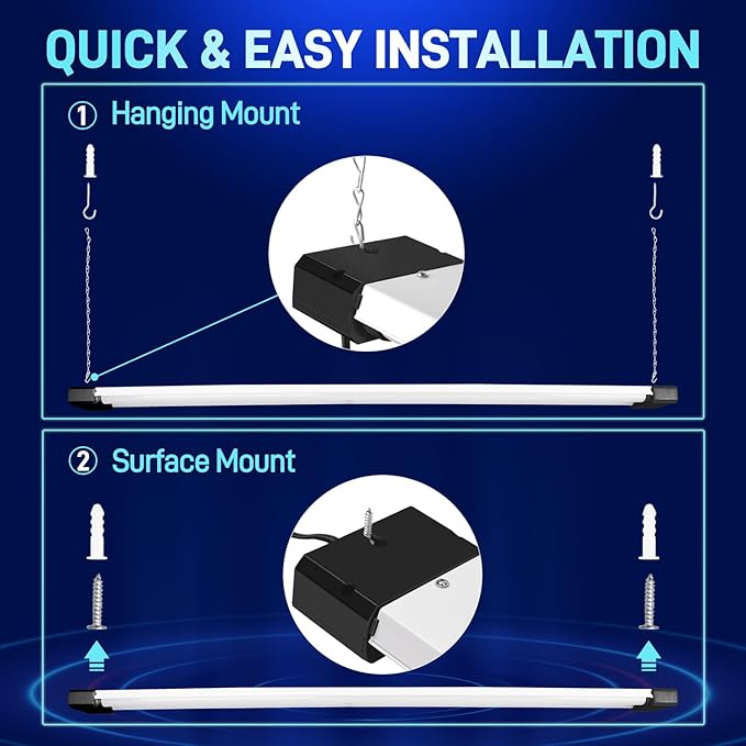 hykolity 1 Pack 4FT LED Shop Light, Linkable Utility Shop Lights, 42W, 5000K Daylight White Shop Light for Garages, Workshops,Hanging or FlushMount, Power Cord with Pull Chain Switch, Balck, ETL