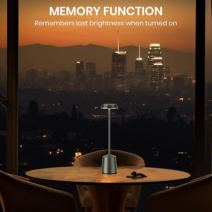 Aluminum LED Cordless Table Lamps Set of 2, Portable Rechargeable 5000mAh Battery Operated Black Table Light, 3 Color Stepless Dimming Touch Control, Desk Lamp for Dinner/Restaurant/Bars/Coffee Shop