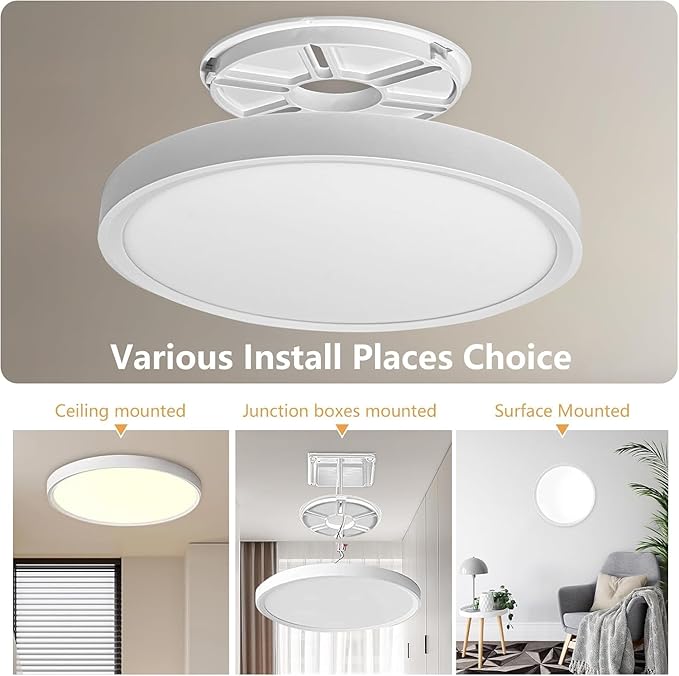 12PK 12 Inch LED Flush Mount Super Slim Ceiling Light, 24W, 2520LM, 3000K/4000K/6000K CCT Selectable, Close to Ceiling Round Flat Panel Light for Hallway, Bedroom, Kitchen