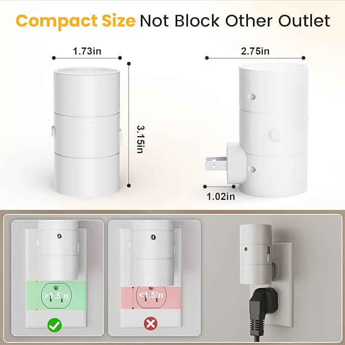 VOLISUN Night Light, Dimmable Led Night Lights Plug into Wall, Amber/3000K/4500K, 0-100LM Adjustable Brightness, Dusk to Dawn Nightlight for Hallway, Bathroom, Bedroom White 4 Pack