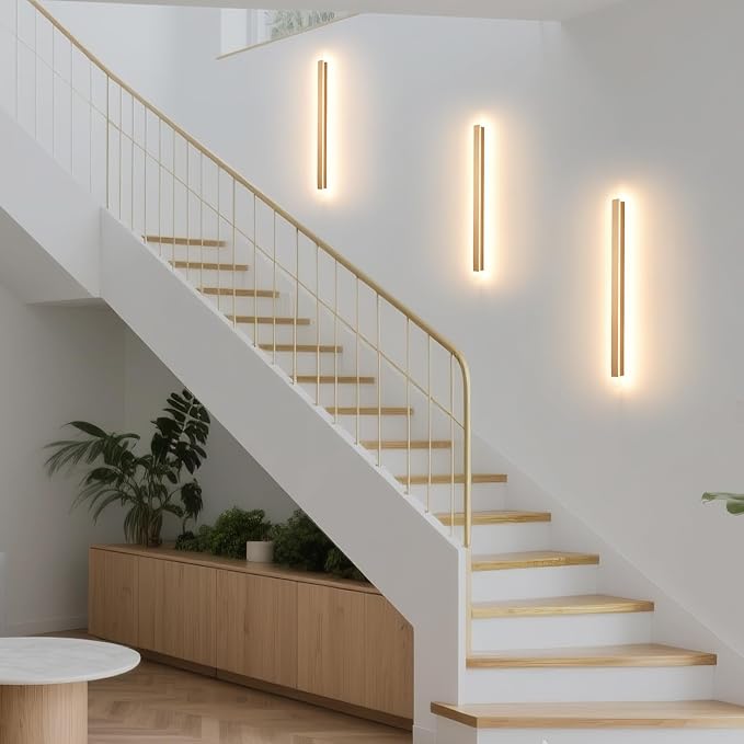 KELUOLY Modern Plug in Wall Sconces, 23.6 inch Frosted Gold LED Long Wall Lights, 12W Warm White 3000K Acrylic Indoor Wall lamp,with 59" Plug Cable for Bedroom, Living Room, Bathroom Makeup, Hallway