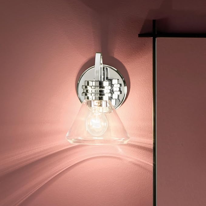Kichler Farum 7.25" 1-Light Wall Sconce with Clear Glass in Chrome for Bathroom Vanity Light, Kitchen, Bedroom, Hallway, or Fireplace (7.25" W x 9.5" H) 55153CHCLR