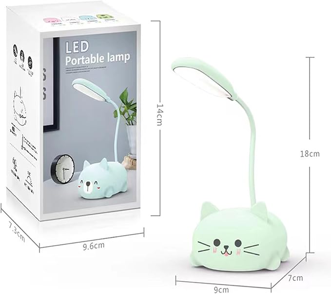 Neioaas LED Desk Lamp for Kids, Cute Cat Lamp USB Rechargeable Reading Light,Portable LED Table Light, Flexible Gooseneck Eye-Care Cartoons Small Desk Lamp Girls Gifts (Green)