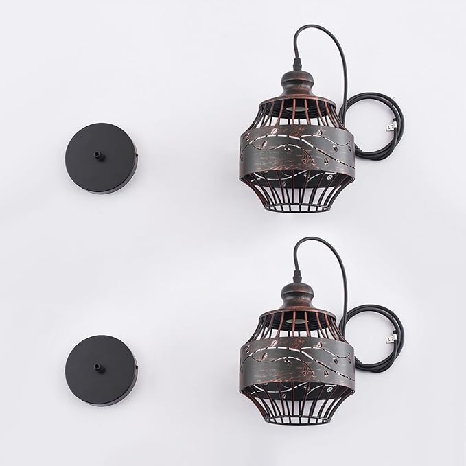 YLONG-ZS Bronze Vintage Hanging Pendant Light Fixture,Rustic Hanging Lamps for Bedroom,Living Room,2PK