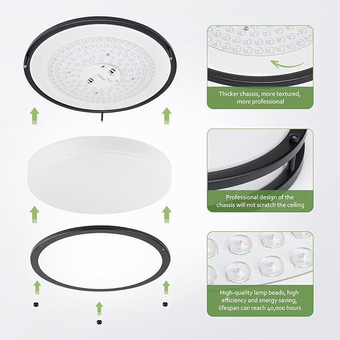 Flush Mount Ceiling Light - 2 Pack 36W 3000K/3500K/4000K/5000K/6000K Dimmable Led Ceiling Light Fixture for Kitchen Hallway Bedroom Bathroom (2, Black, 17.5 Inch)
