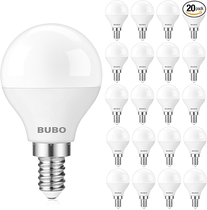 BUBO Ceiling Fan Light Bulbs 60 Watt Equivalent, E12 LED Bulb Cool White 4000K, 5.5W Small Base LED Light Bulbs, A15 Candelabra Base Bulb, 120V, 650LM, Non-Dimmable, 20 Pack