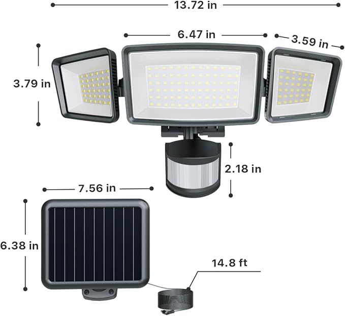 Ensenior Solar Security Lights, Wide Beam Flood Light 6500K Super Bright for Driveway Backyard Garden, Remote Control Motion Lights, Weather-Resistant Exterior Lighting, 1800LM Lumen, Black, 2-Pack