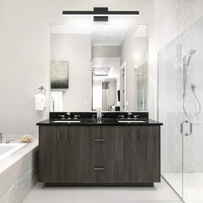 Aipsun 23.6 inch Modern Black Vanity Light LED Bathroom Vanity Light Fixtures Black Wall Light for Bathroom (White Light)