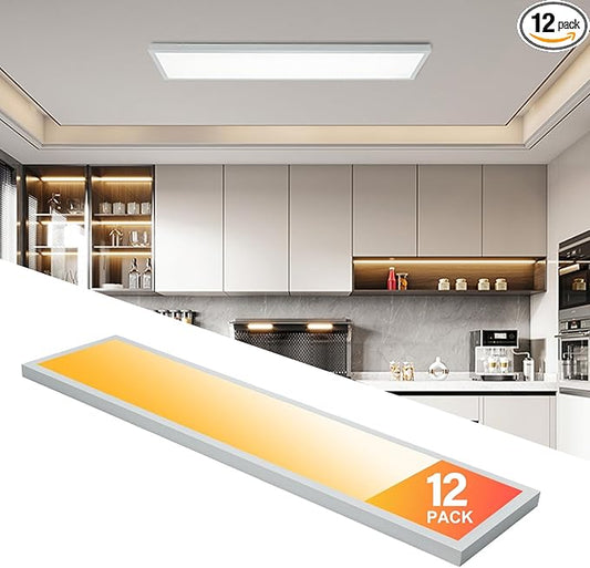 12-Pack 1x4 LED Flat Panel Light Surface Mount, 3000K/4000K/5000K Selectable, Ultra-Thin Flush Mount LED Ceiling Light for Kitchen, Triac Dimmable, Bright 4400LM, 100-277V, ETL Listed, White