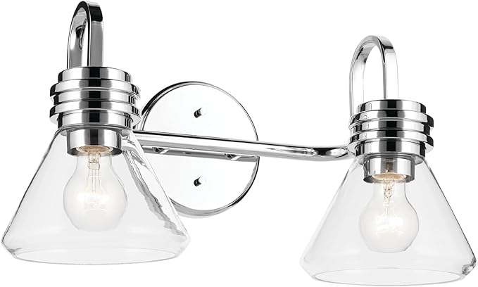 Kichler Farum 19.25" 2-Light Bathroom Vanity Light Fixture with Clear Glass in Chrome for Mirror, Modern Wall Mount Lighting Over Vanity (19.25" W x 9.5" H), 55154CHCLR