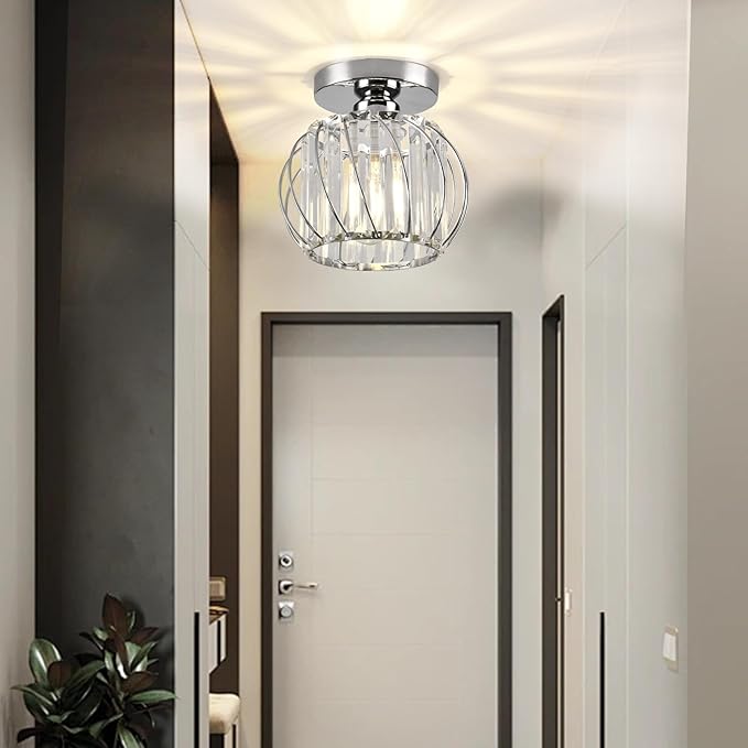 Crystal Semi Flush Mount Ceiling Light, Silver Crystal Chandelier, 19cm x 17.5cm, Bedroom, Kitchen, Dining, Living Room