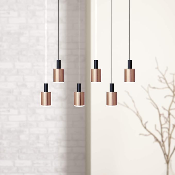 Virgo 6 Mini Pendant Lighting Black-Copper - LED Hanging Light Fixture for Kitchen Island, Bar, Foyer - Cluster Pendants - Dimmable, Adjustable Wire, Lamp Bulb Included