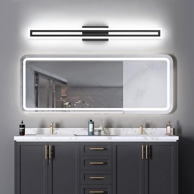 SOLFART Vanity Light Bathroom Light Fixtures Over Mirror Bathroom Vanity Light Fixtures Black Modern Light Fixture 6000K