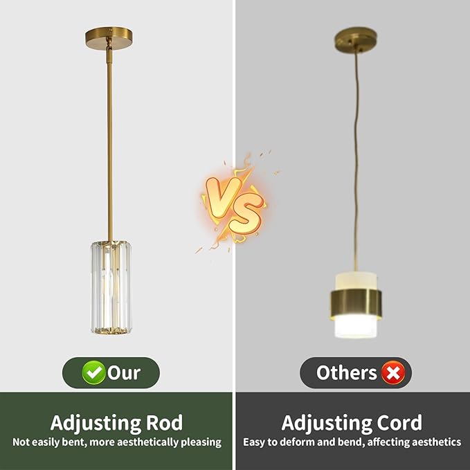 Gold Modern Pendant Light for Kitchen Island, 1-Light Mini Crystal Chandelier with E26 Base, Small Hanging Luxury Fixture for Dining Room, Bedroom, Foyer and Hallway