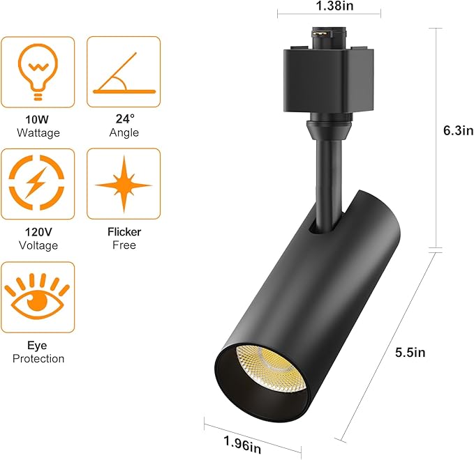 3 Pack 10W Track Lighting Heads,LED Dimmable H Type Track Light fixtures 3000K-4500K-6000K Track Fixtures Ceiling Spotlight 24° Angle for Art Accent Lighting Flicker Free CRI90+ 1000lm Black