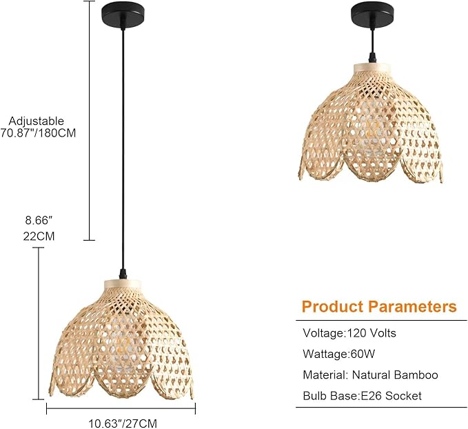 3-Pack Mini Bamboo Pendant Light,10.23IN Petal Rattan Chandelier Hand Woven Wicker Hanging Light for Kitchen Bedroom Dining Room Living Room Stairs Hallway Apartment