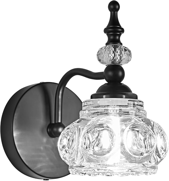 Industrial 1-Light Bathroom Vanity Light Fixture, Black Wall Source with Glass Shade, Rust-Proof and Durable, Using G9 Bulbs for Bedroom, Bathroom, Living Room
