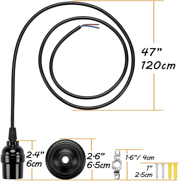 ACBungji 12 Packs Pendant Light Kit Cord, Hanging Light Socket Lamp Holder with Adjustable 4ft Lantern Wire Screw in E26 Edison Base Bulb for Kitchen Dining Room,Black