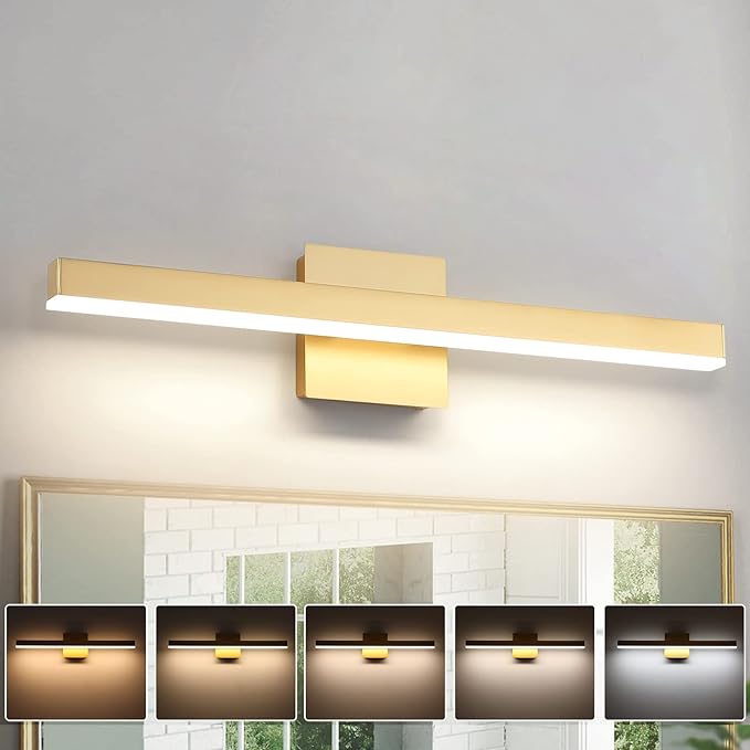Joossnwell Gold Vanity Lights for Bathroom 24 Inch Dimmable 5CCT Modern Bath Vanity Lighting Fixtures Over Mirror LED Bathroom Wall Sconces Light 18W