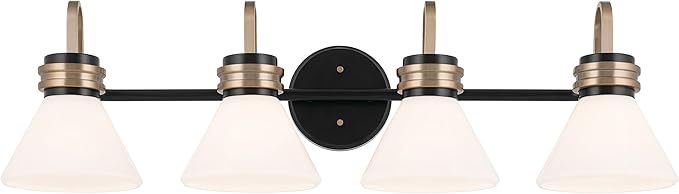 Kichler Farum 34" 4-Light Bathroom Vanity Light Fixture with Opal Glass in Black, Modern Over Mirror Lighting for Single or Double Vanity, Powder Room (34" W x 9.5" H), 55156BK