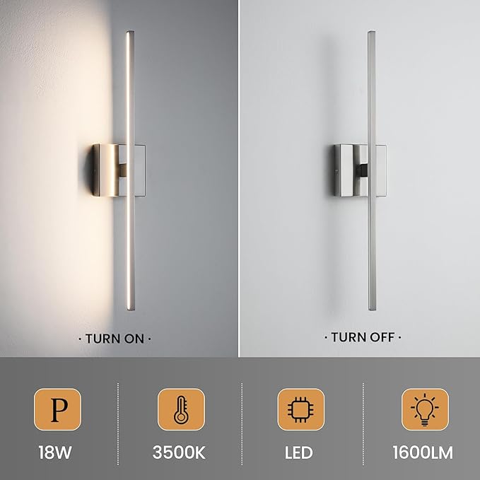 Bathroom Light Fixtures Over Mirror - 24inch Dimmable Brushed Nickel Vanity Lights for Bathroom 18W LED Vanity Light Bar 3500K Modern Wall Sconce Lighting for Mural