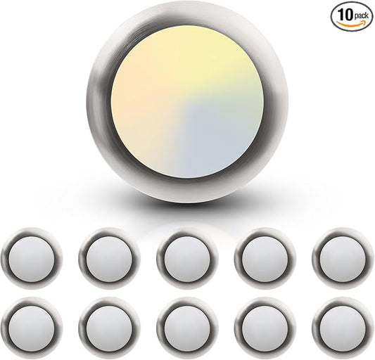 ECOELER LED Disk Lights, 3000K/4000K/5000K Selectable Downlight, 16.5W 1000LM, Low Profile Dimmable Flush Mount Ceiling Light, Brushed Nickel Aluminum Baffle Trim, ETL-Listed