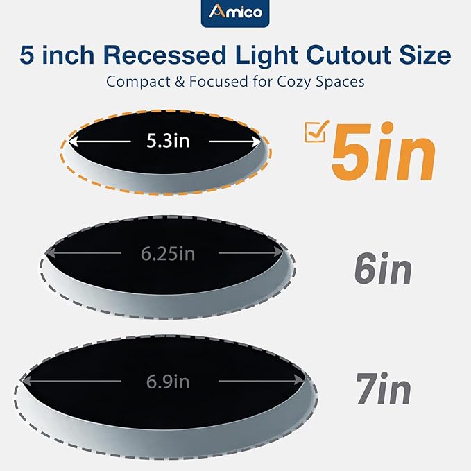 Amico 24 Pack 5 Inch 5CCT Ultra-Thin LED Canless Recessed Ceiling Light with Junction Box, 2700K/3000K/3500K/4000K/5000K Selectable, 11W=75W, 900LM High Brightness, Dimmable Wafer Downlight-ETL&FCC