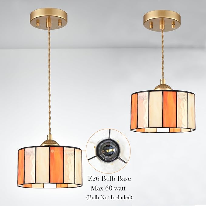 7.7-Inch Tiffany Style Pendant Lights Kitchen Island, Vintage Tiffany Hanging Light with Stained Glass Pendant Light Fixture for Dining Room Bedroom Hallway Bar Home Office