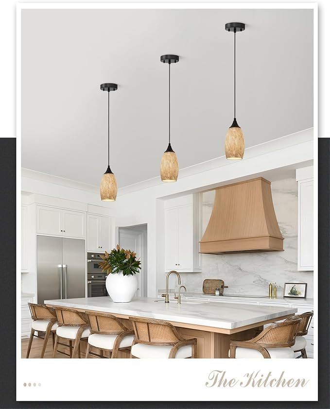 ANYLOVE Vintage Art Brown Pendant Lighting,3-Pack Hand Glass Hanging Light Fixture,Adjustable Cord for Kitchen,Hallway,Dining Room
