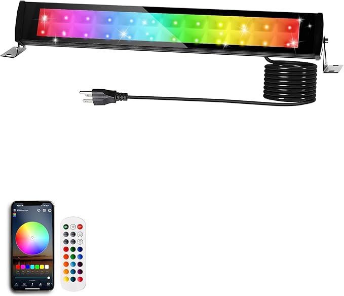 50W 2.4G Remote Control RGB Wall Washer Light, 3000K Warm Light, RGB Light bar with Remote Control & APP Control, for Birthday Party, Garden Lighting, Wall Display, Hotel, Building