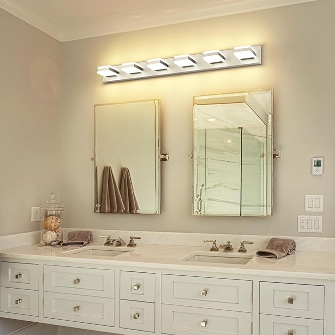 PRESDE 6-Light LED BathroomVanity Light Brushed Nickel Bathroom Light Fixtures Over Mirror Modern Bath Wall Lighting Dimmable 5CCT