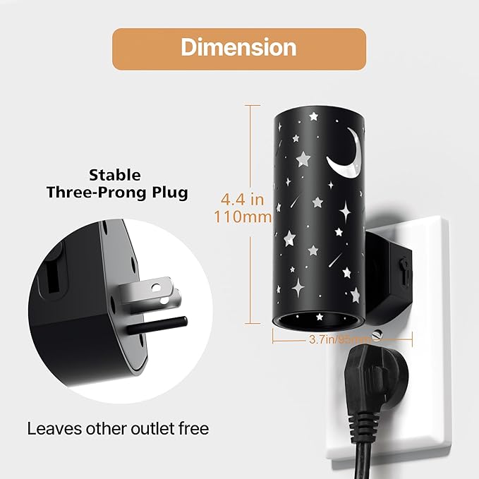 LED Night Lights Plug into Wall, 2-Pack 3000K Bright Plug in Nightlight, Dusk-to-Dawn Sensor, Dimmable 0-100LM, Auto-On/Off, Home Decor for Kids Room, Bathroom, Hallway, Bedroom, Black Stars