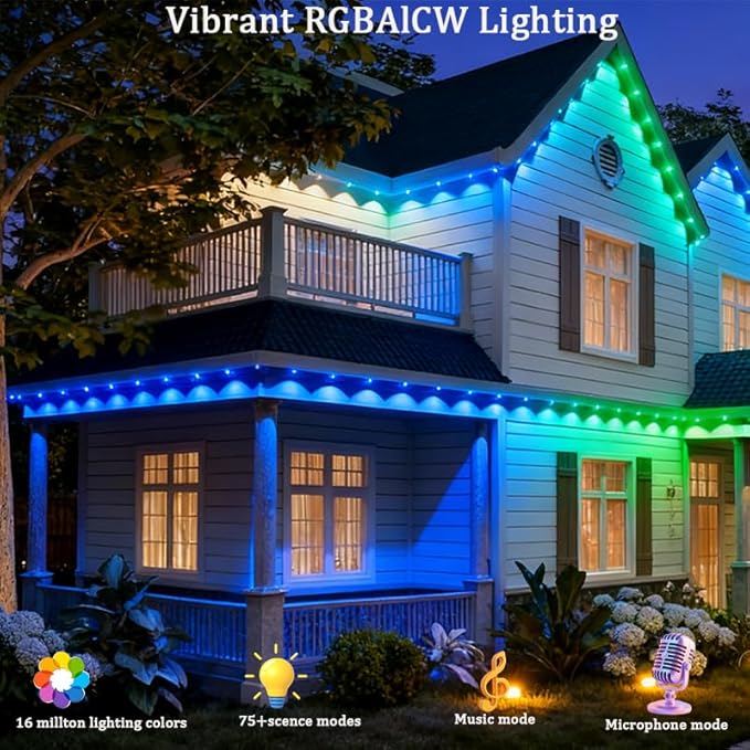 Permanent Outdoor Lights,Smart Outdoor Christmas Lights 24V with IC+RGB 20 LED, IP67 Waterproof Eaves Lighting with 213 Modes for Holiday,Party, Daily, APP/Remote Control