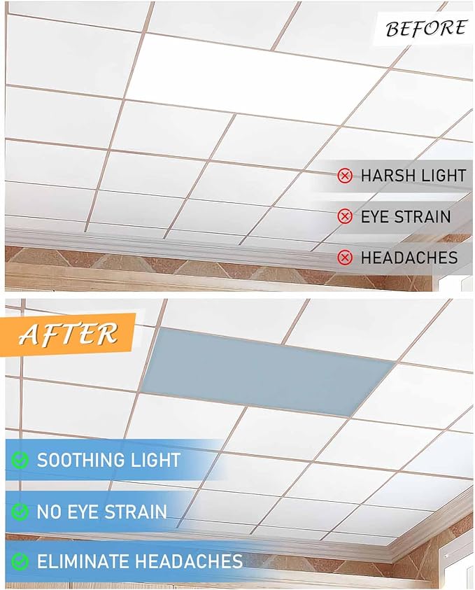 Magnetic Light Cover for Classroom Drop Ceiling,4 Pack 4x2 Ft Fluorescent Light Covers for Office Home Ceiling Light Sky Blue Solid Color Lampshade
